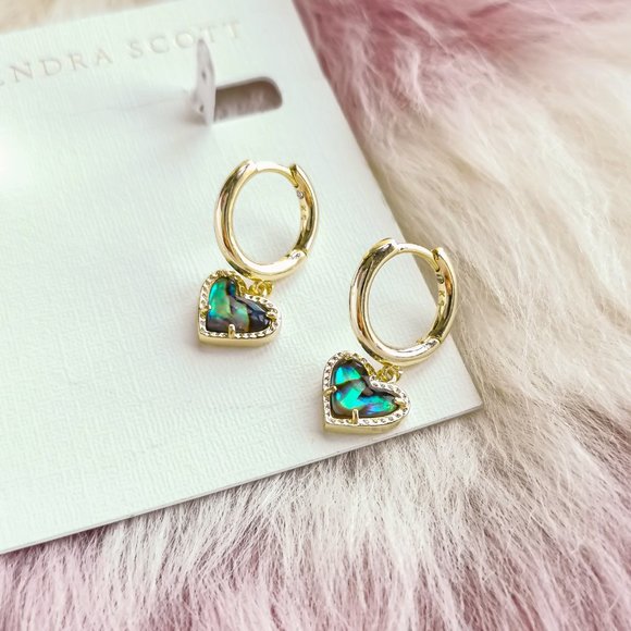 Gold Ari Heart Abalone Shell Huggie Earrings - Picture 2 of 3